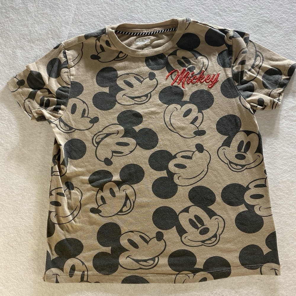 Disney Mickey Mouse T-Shirt Unisex Medium Tan All Over Print Graphic Tee